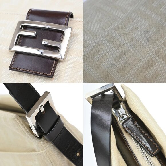 FENDI Logo Zucca Pattern Shoulder Bag Canvas Leather Beige SHW Italy 358-082025 - Picture 10 of 16